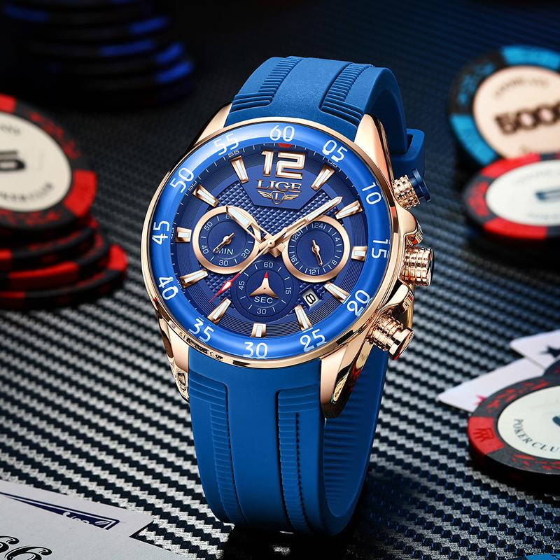 LIGE Fashion Mens Watches Top Luxury Silicone Sports Watch Men Quartz Clock Waterproof Wristwatches Relogios Masculino+Box