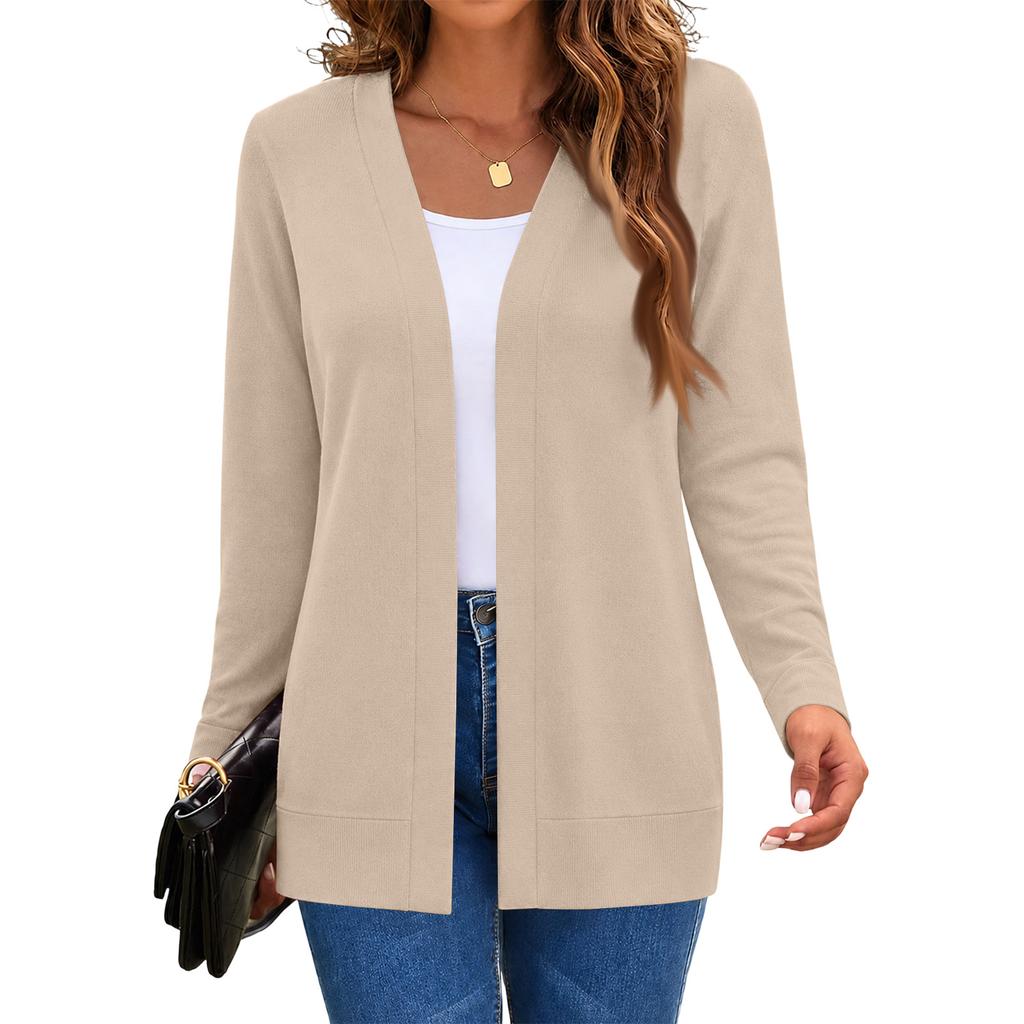 Women's Long Sleeve Knit Cardigan Mid-Length Open Front Casual Sweater