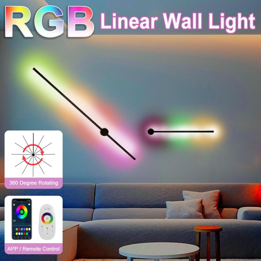 110-220V RGB With Remote Control Modern Long Wall Light For Home Bedroom Background Decor Lighting Decoration Lamp Colorful LED Wall Lamp