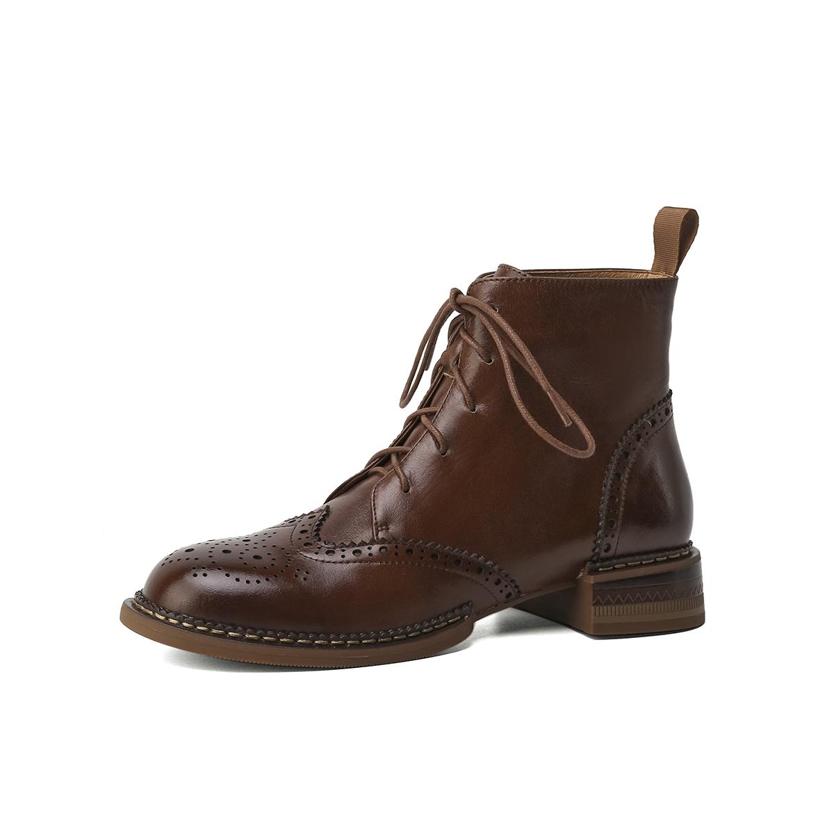 

2024 Осень Зима Женские Ботильоны Офисные Дамы Повседневные Круглый Носок Низкий Каблук Перекрещенные Туфли Из Натуральной Кожи На Платформе Женщин 41 коричневый