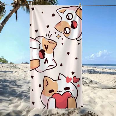 Cute Cat Beach Towel,Ultra-Absorbent, Quick-Dry, Polyester Blend, Ideal for Beach, Pool, Bathroom, Yoga, Fitness,Outdoor Camping