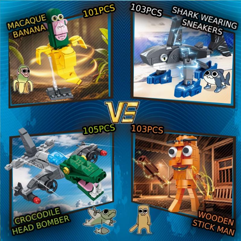 AI Tung Tung Sahur Building Blocks Figurine Shan Hai Jing Animal World Insect Set Brick Fox Running Shoes Shark Toy Gift Model