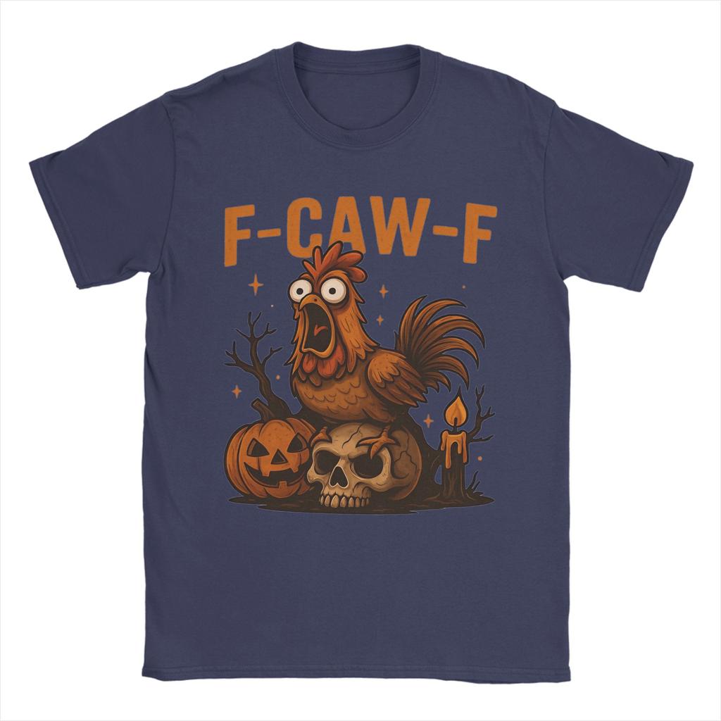 Men's T-Shirt Funny Halloween Rooster F-Caw-F Spooky Chicken Creative Pure Cotton Tees Short Sleeve  T Shirts Round Neck Clothes