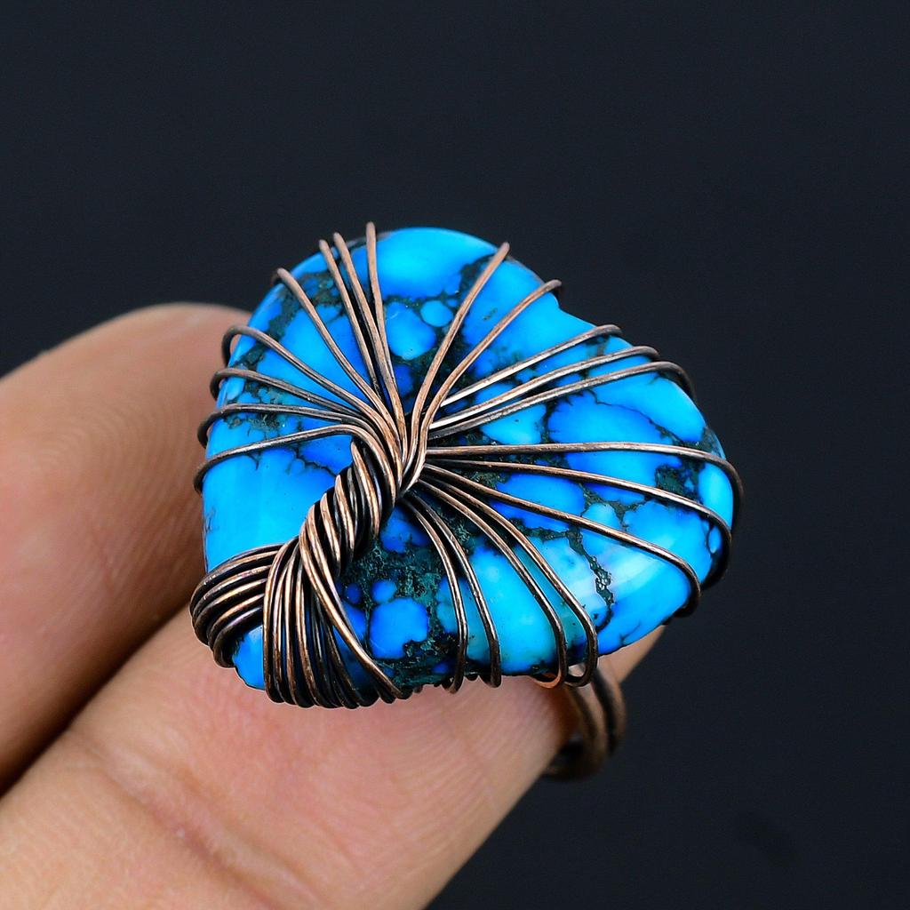 Arborele vieții turcoaz tibetan piatră prețioasă cu sârmă înfășurată manual bijuterii inel pentru cadou