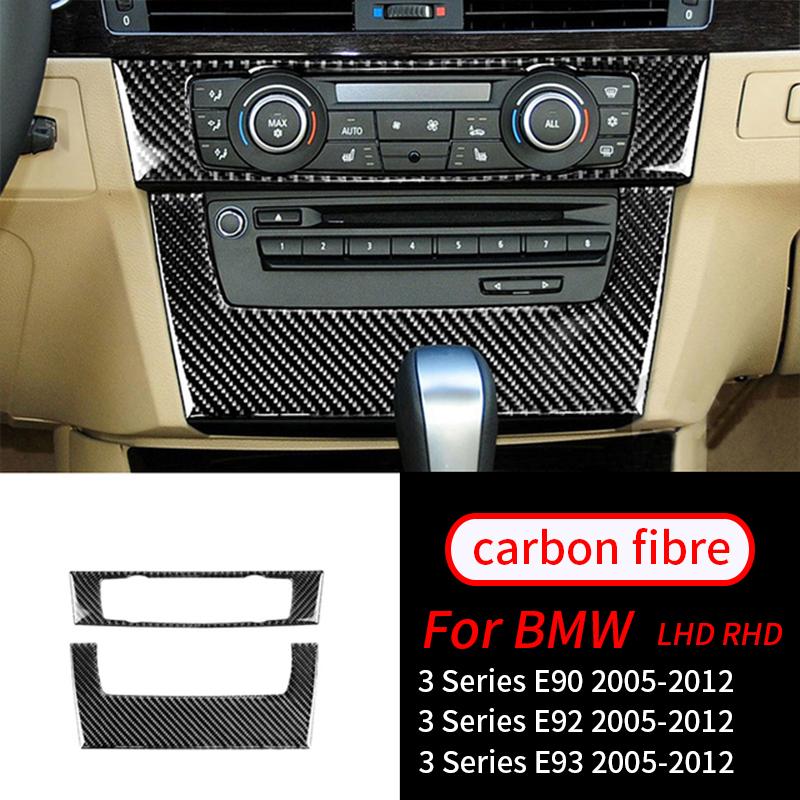 For BMW E90 E92 E93 3 Series 2005-2012 2PCS Interior Accessories Real Carbon Fiber Car Center Console CD AC Panel Cover