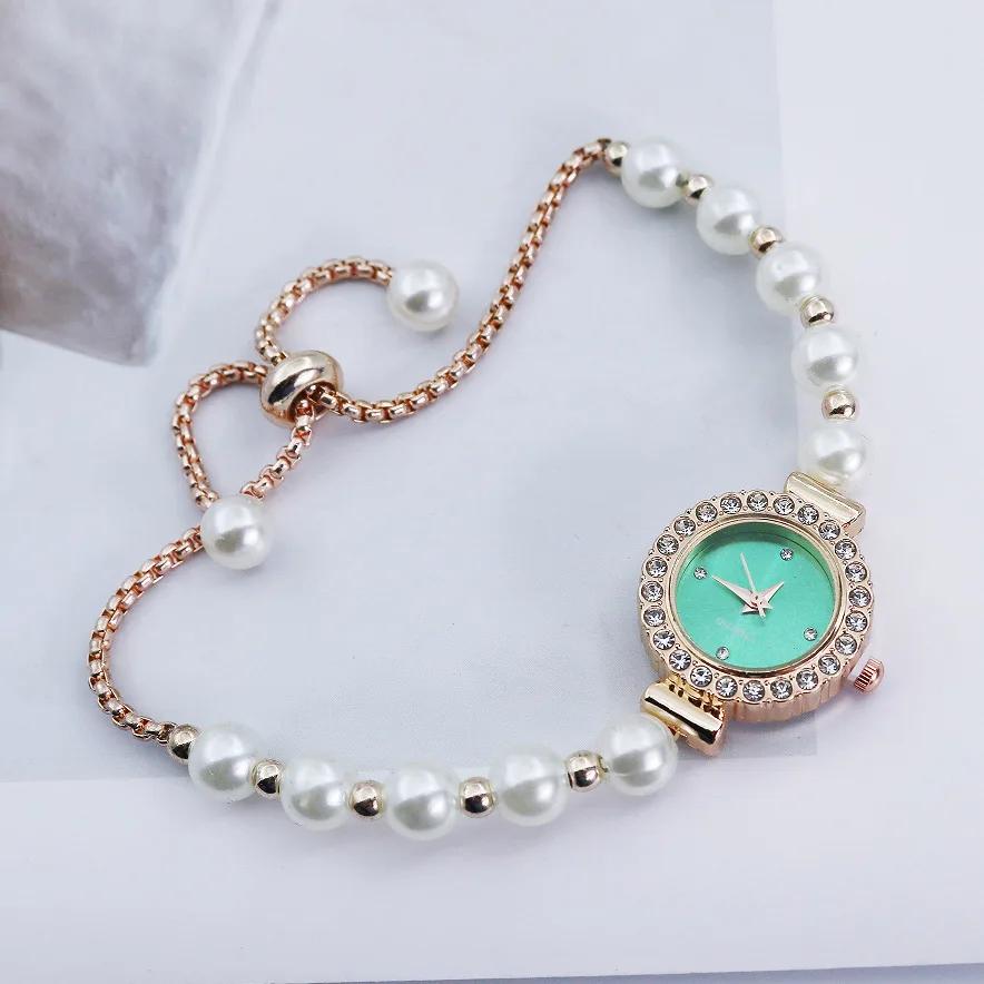 

Роскошные нишевые дизайнерские часы-браслет с жемчугом, бриллиантовым циферблатом, простые темпераментные женские наручные часы, регулируемые кварцевые часы