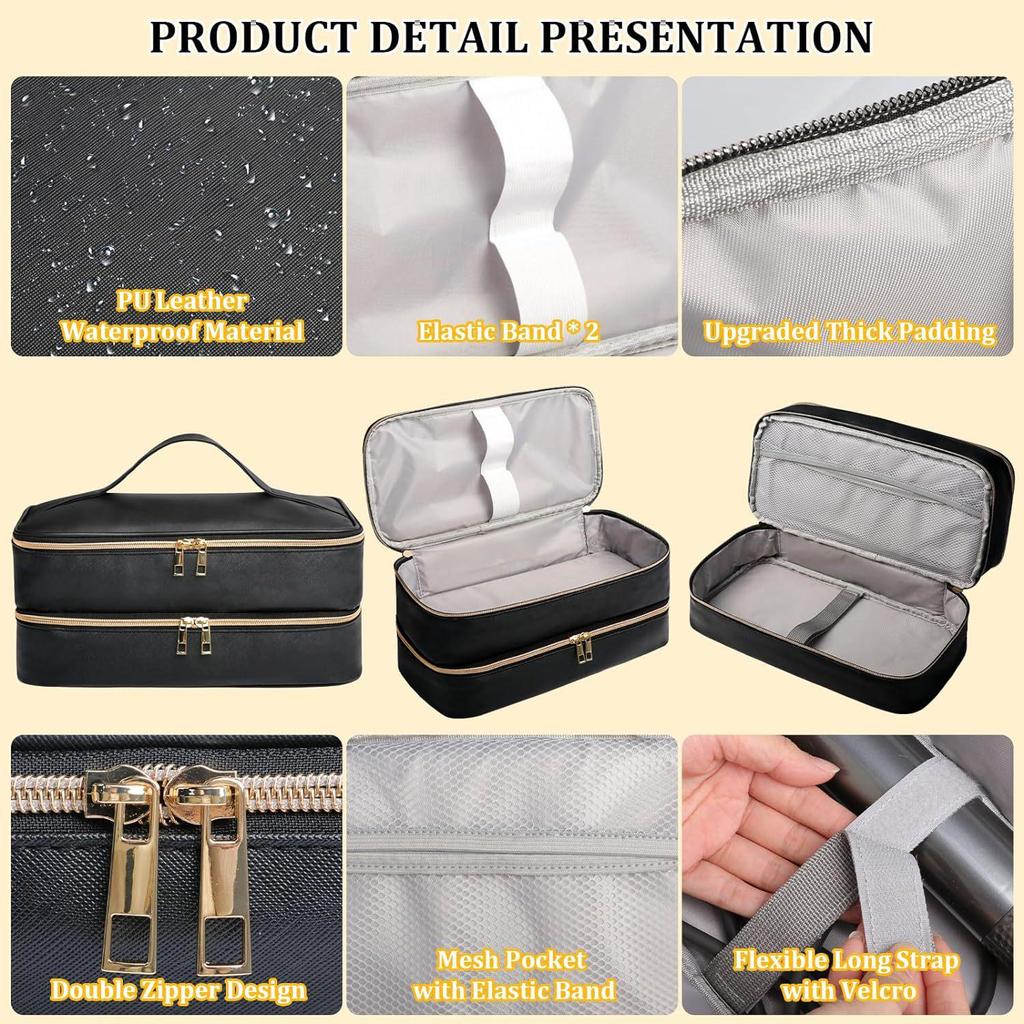 Large Waterproof PU Double-Layer Hair Dryer Storage Bag, Scratch-Resistant Beauty Tool Box for Dyson Curling Iron Accessories.