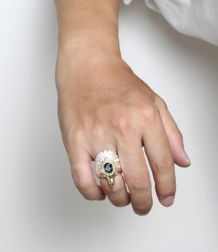 Mizal Eagle Ring with London Blue Topaz and Native American 925 Sterling Silver for Men and Women Design,