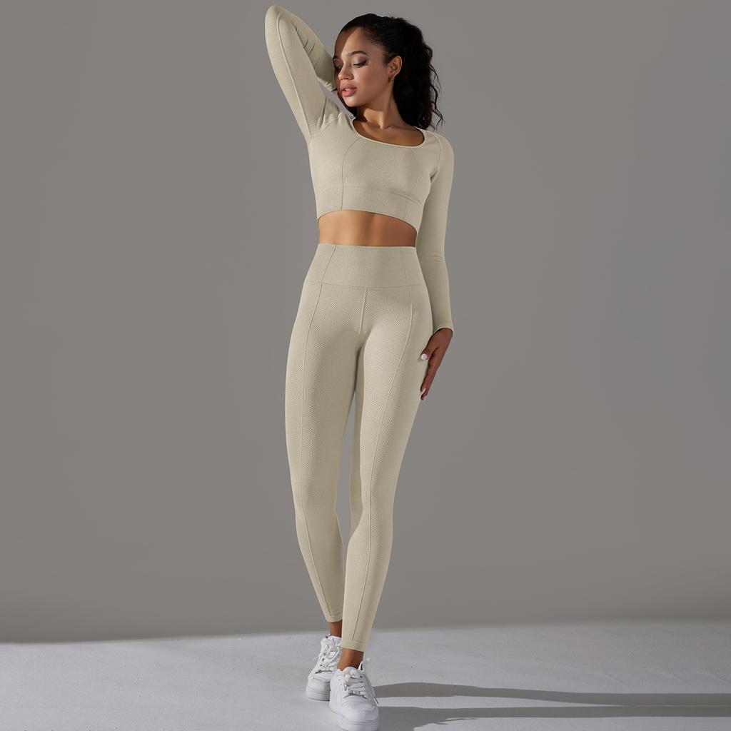 Auroth Dlouhý rukáv Sportovní soupravy Dámské Jógové soupravy Fitness trička Bezešvé Legíny s vysokým pasem Sportovní oblečení