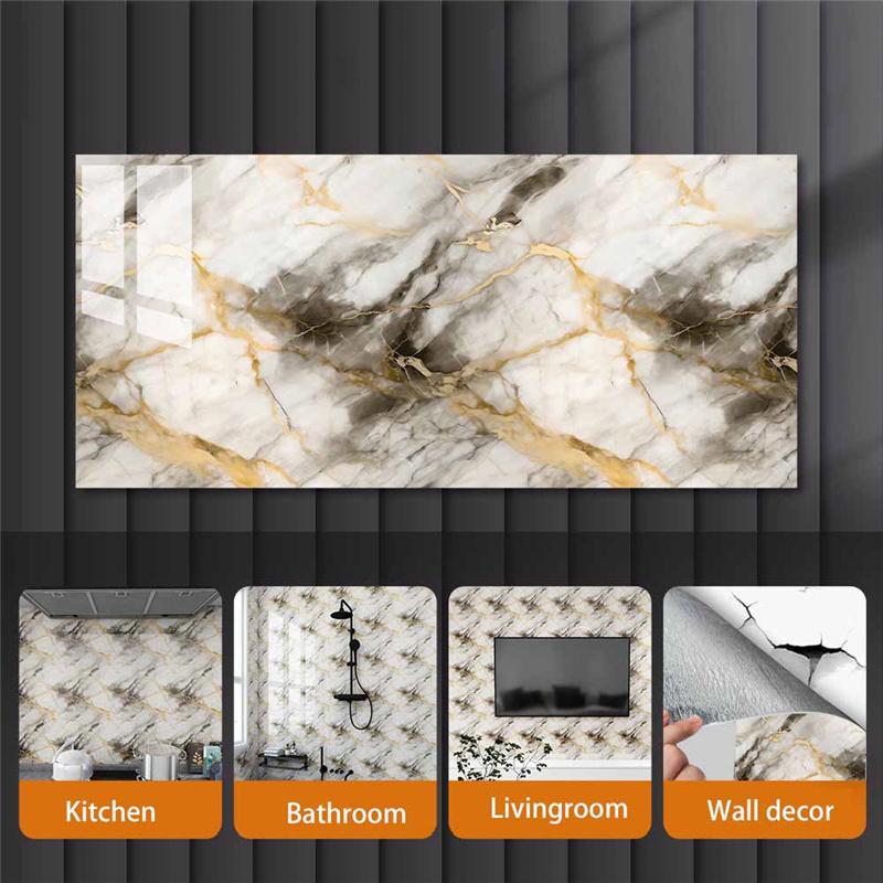 Self-adhesive PVC Faux Marble Tile Sticker Waterproof Peel-and-stick Wall Decal for Kitchen Backsplash Bathroom Decor