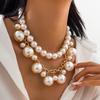 DIEZI Multilayer Imitation Pearl Chain Necklace For Women Elegant Gold Color Statement Choker Necklace Wedding Party Jewelry