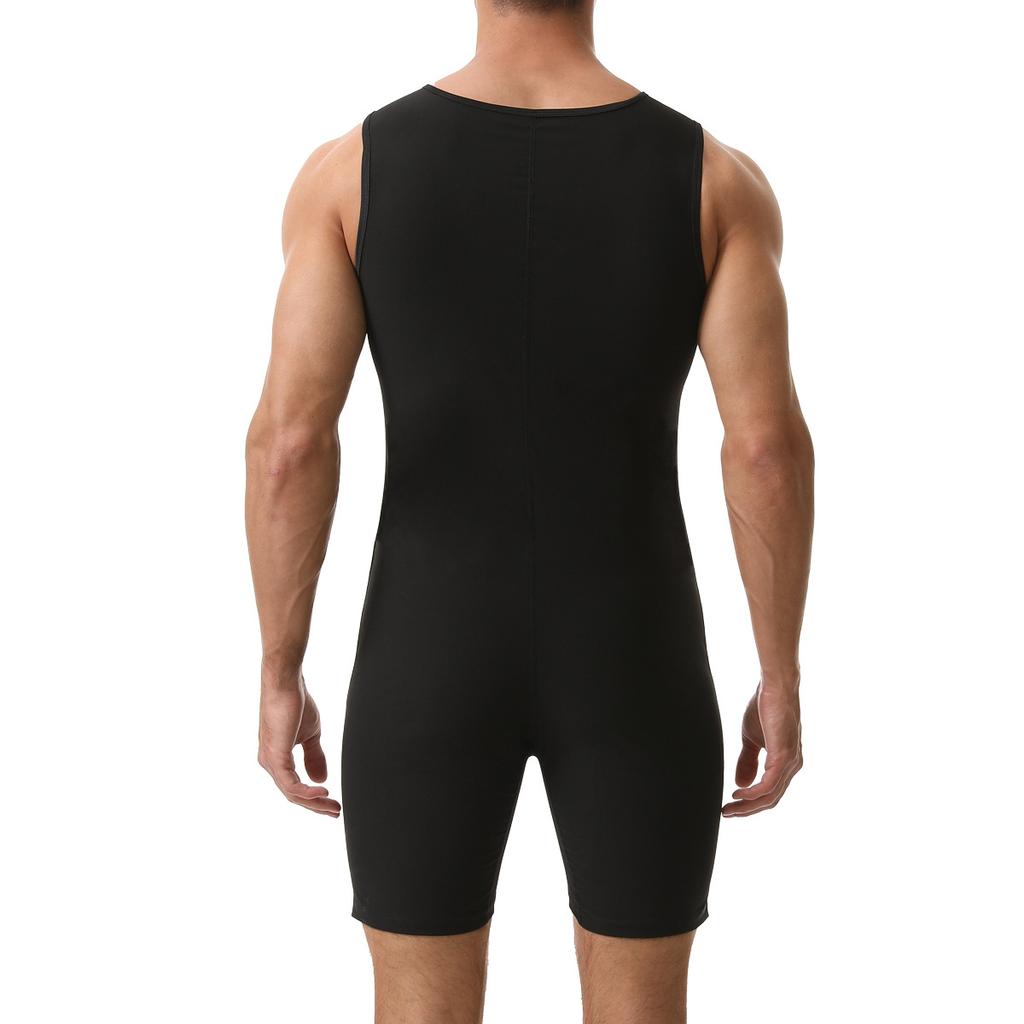 Combinaison Sauna Homme Gainant Body de Course Sweat à Fermeture Éclair Entraînement avec Short Maillot de Corps Fitness Musculation Combinaison d'Exercice Débardeur Combinaison