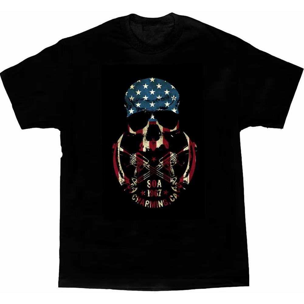 

Футболка с изображением американского флага и черепа «Сыны анархии». Хлопковая мужская футболка премиум-класса с коротким рукавом и круглым вырезом, новинка S-3XL S чёрный