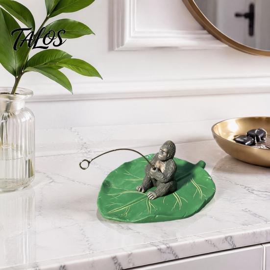 Fade Resistant Garden Art for Outdoors Fishing Gorilla on Lotus Leaf Ornament, Funny Floating Figurine, Realistic Waterproof Animal Statue Ponds