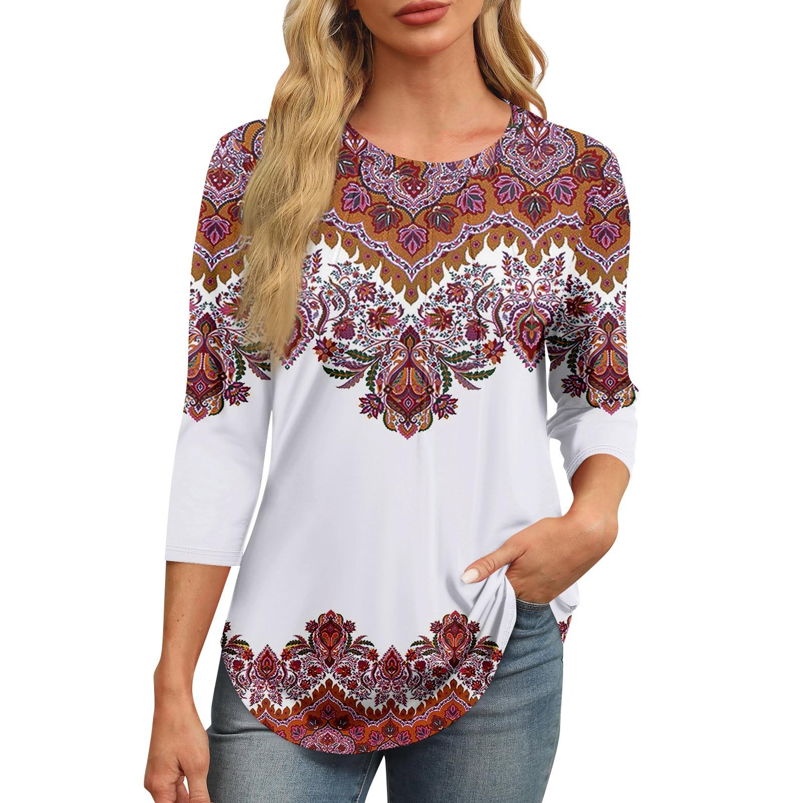 Женская модная футболка с круглым вырезом и рукавом 3/4 с принтом — фото 4