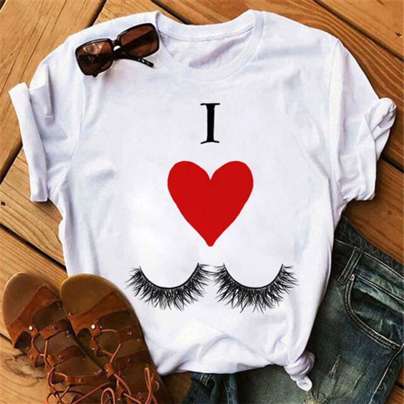 Maycaur Fashion Graphic Women Tops Eyelashes Print Kawaii Lashes Women T Shirt Tee Funny Makeup Aesthetic Shirt Camisas Mujer