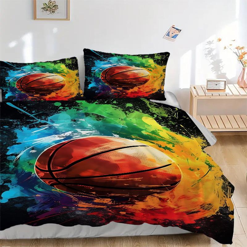 3pcs Basketball Colors Bedding Set, Includes Without Pillow Inserts, Soft Comfortable Bedding Set,All-Season Use a0924072