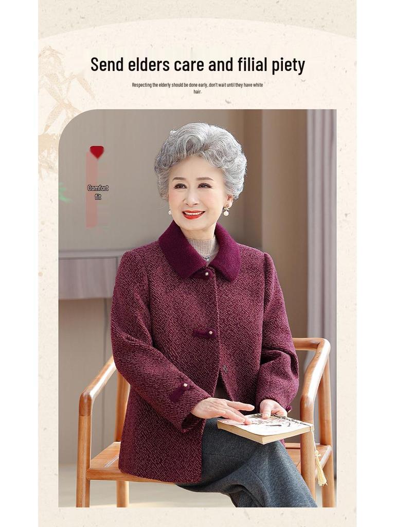 Grandma's New Spring Wool Coat for Elderly Women - Stylish Autumn and Winter Wear