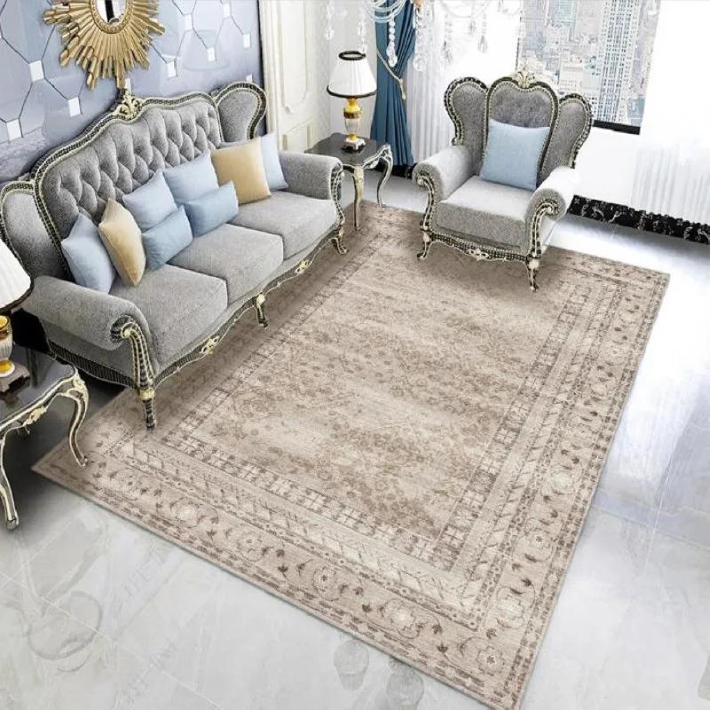 Beige Persian Retro Area Rug Soft Machine Washable Living Room Carpet Easy Fold Balcony Cloakroom Bedroom Floor Mat Easy Care