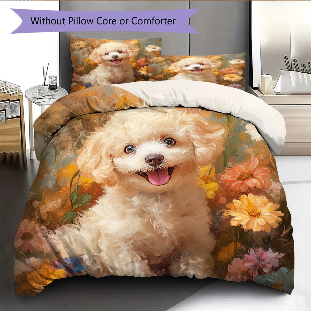 Beautiful Poodle Pattern Bedding Home Decoration Birthday Gift (1 * duvet cover + 2 * pillowcase, without core)
