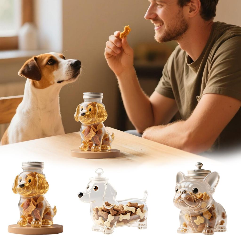 Pet Snack Jar, Cute Dog Shape Glass Sealed Food Storage, Food Storage Container Snack Container With Lid For Kitchen