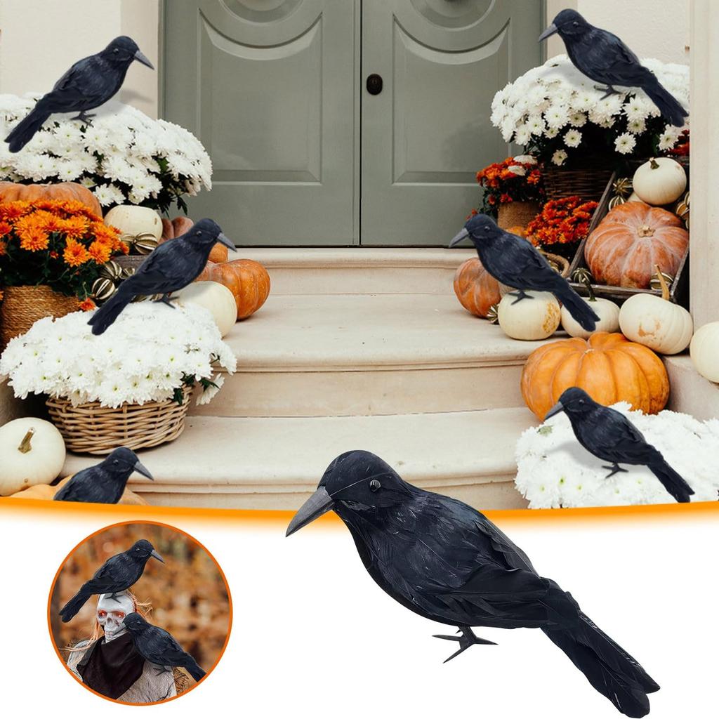 Realistic Halloween Decorations, Lifesize Black Feathered Crow For Home Garden Yard Decor, Artificial Bird Simulation Crow Halloween Party Props