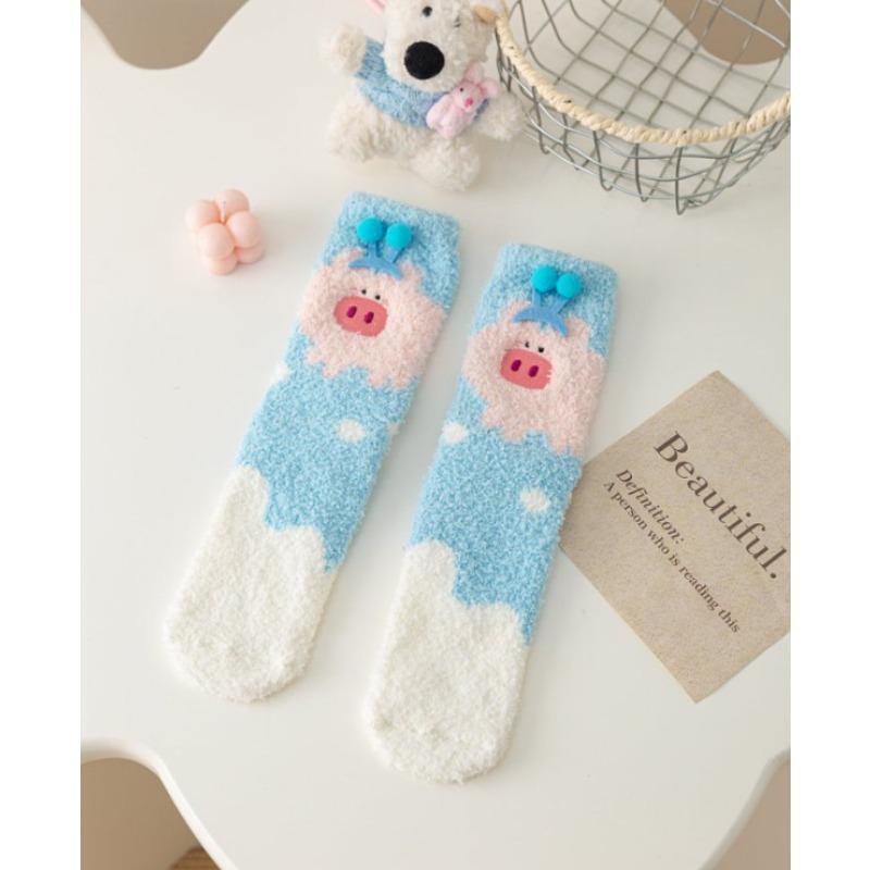 

Autumn and Winter Coral Fleece Socks, Women s Cartoon Animal Socks, Women s Home Warm Floor Socks, Thickened Sleep Mid-calf Socks 1 pair