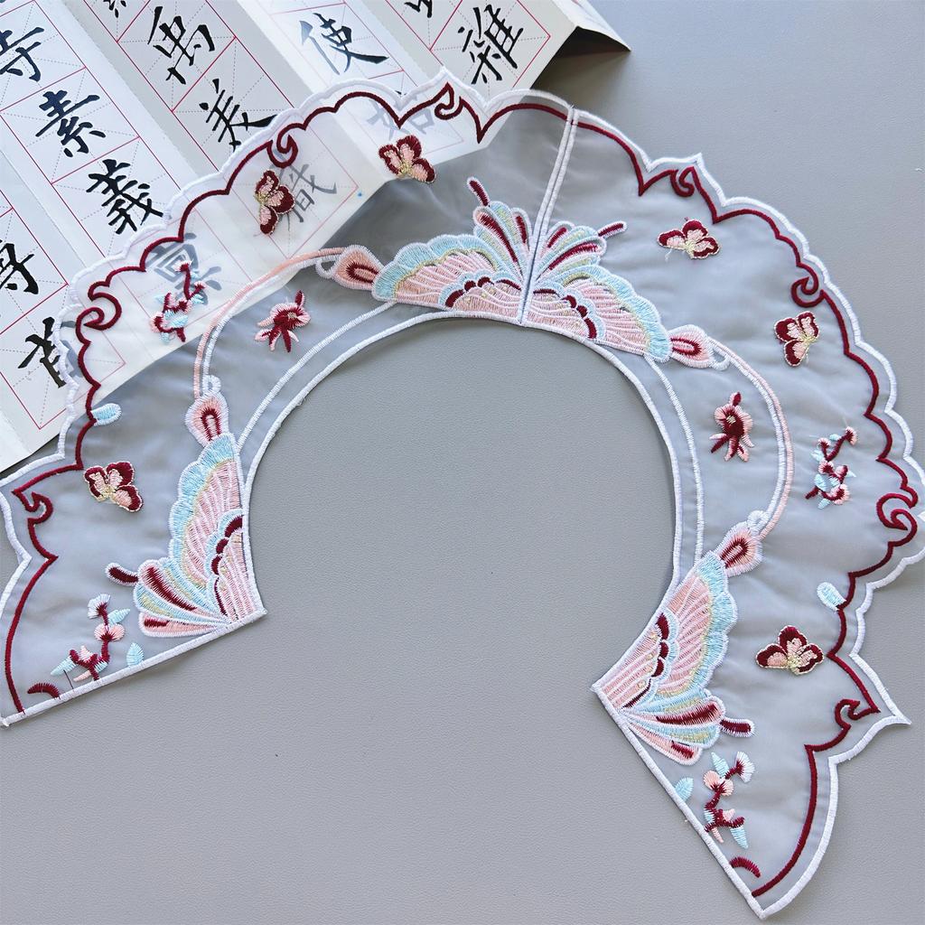 Butterfly Embroidery Fairy Fake Collar Organza Metal Thread Embroidery Embroidery Hanfu Accessories Three-Dimensional Embroidery Cloud Shoulder