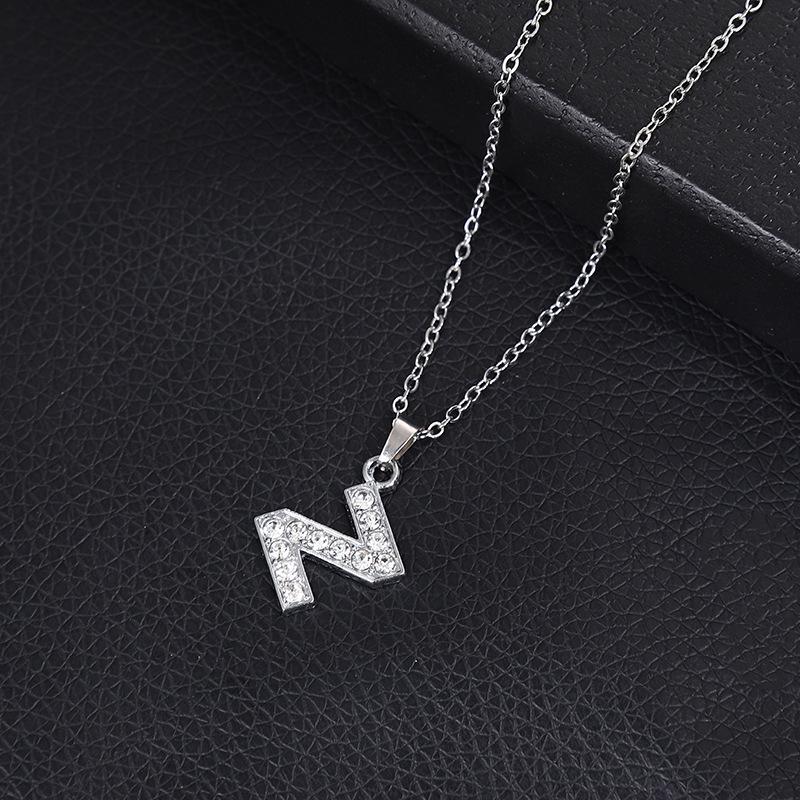 European & American Inlaid Rhinestone English Letter Choker Necklace for Women - Stainless Steel Pendant Jewelry Accessory