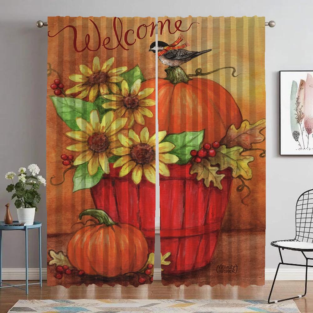 

Тыквенный Подсолнух Принт Домашний Интерьер Шторы для Гостиной Оконные Шторы Тюль для Спальни Оттенки Украшения На Хэллоуин W60xH90cmx2pcs-CL