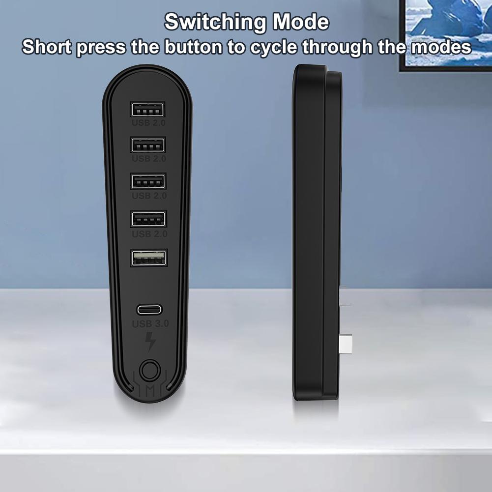 6 in1 USB Hub High-Speed Extra USB Port Extender with RGB Light Charger Adapter Converter for PlayStation 5 Pro/Slim Accessories
