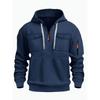 Mens Winter Warm Fleece Lined Hooded Pullover Sweatshirt With Zipper V-Neck Loose Fit Casual Sportswear