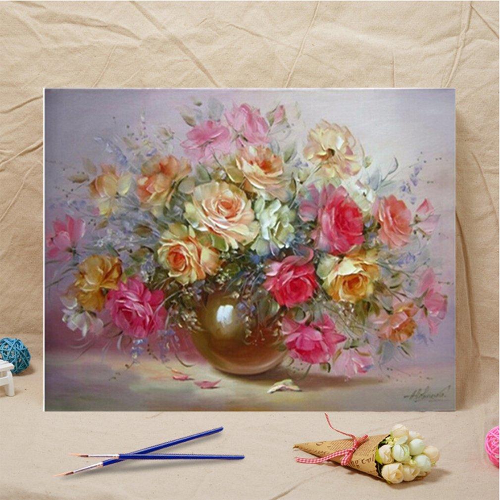 Peinture à l'huile sans cadre, image de fleurs sur peinture murale par numéros