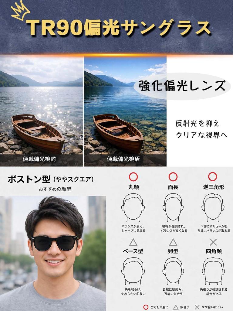 Polarized Sunglasses with UV400 TR90 Ideal for and Other Stylish Sports with Case Boston Shape [GONKATOS] Men's Protection, Ultra-Lightweight Frame,