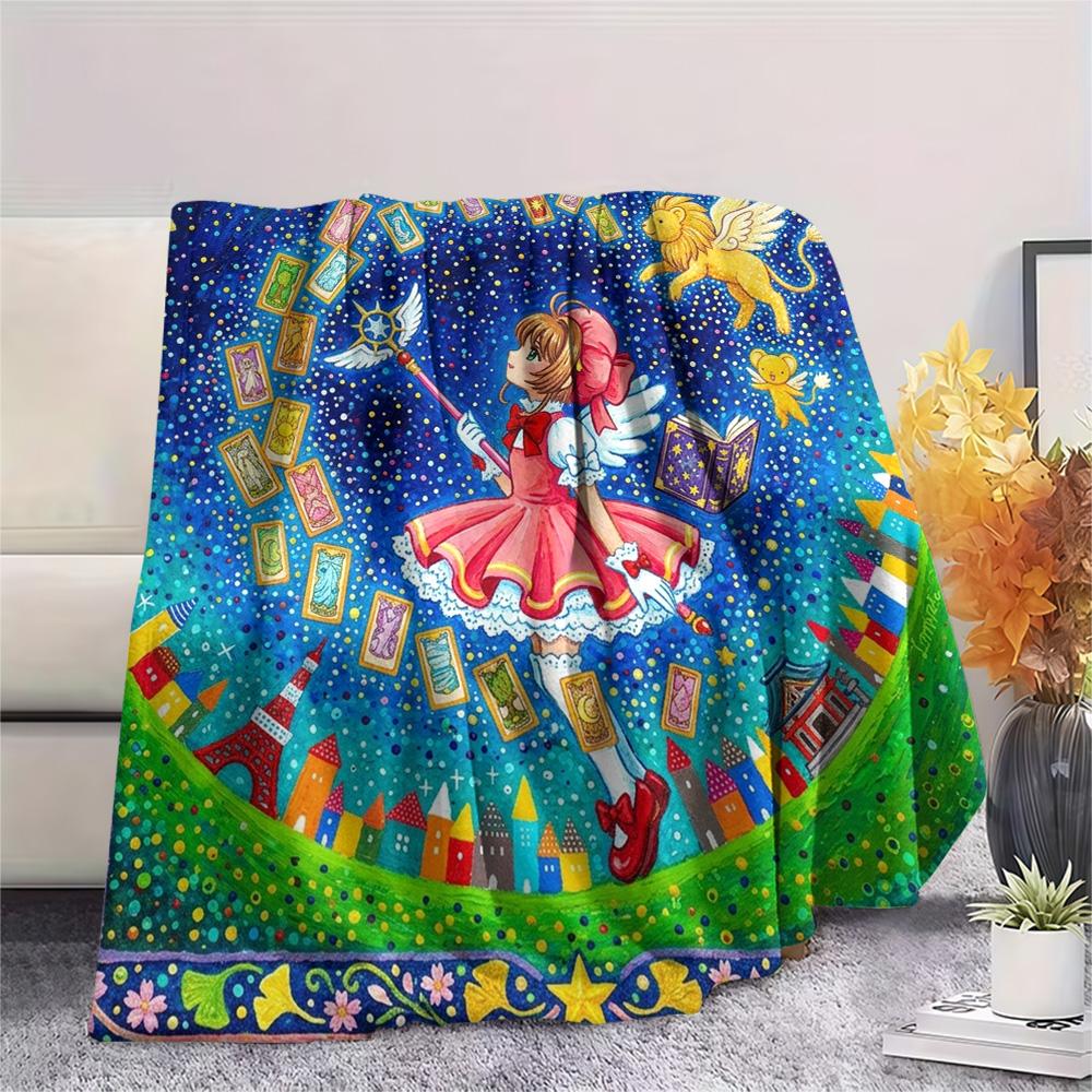 Coperta in Flanella con Stampa Cardcaptor Sakura, Coperta Calda Ultra Morbida di Alta Qualità per Tutte le Stagioni, Coperta Accogliente per Arredamento Casa, Regalo di Natale Perfetto