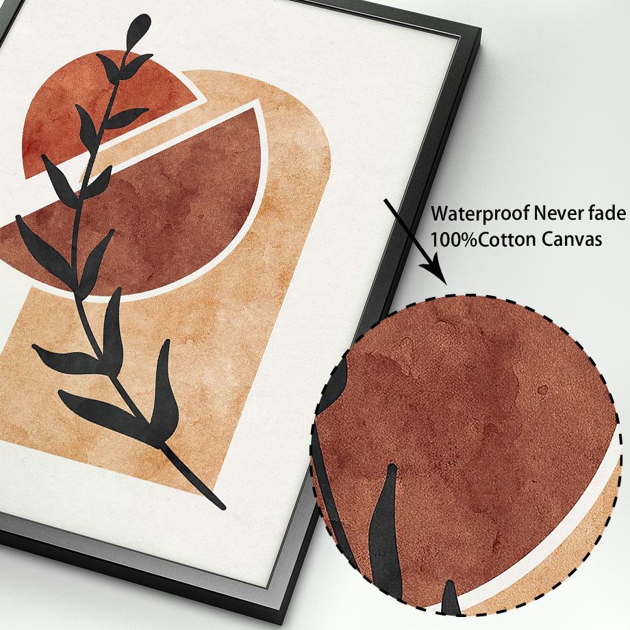 Boho Abstract Geometric Lines Coral Leaves Wall Art Canvas Painting Nordic Posters And Print Wall Pictures For Living Room Decor