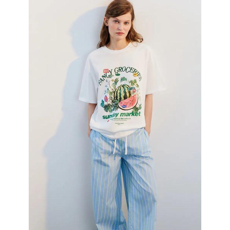 Western Style New Fashion Casual Loose Print Round Neck Short Sleeve T-shirt Top Printed T-shirt Top