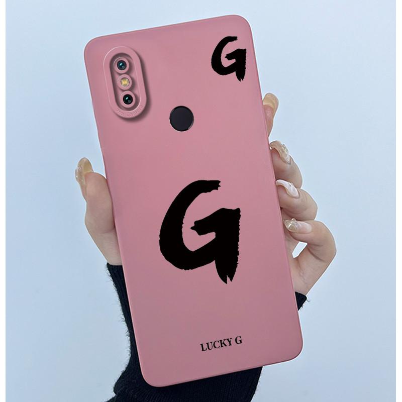 Lucky Initial Letter Phone Case For Xiaomi Mi A2 (Mi 6X) Casing Full Protect Camera Lens Shockproof TPU Soft Matte Cover Bumper