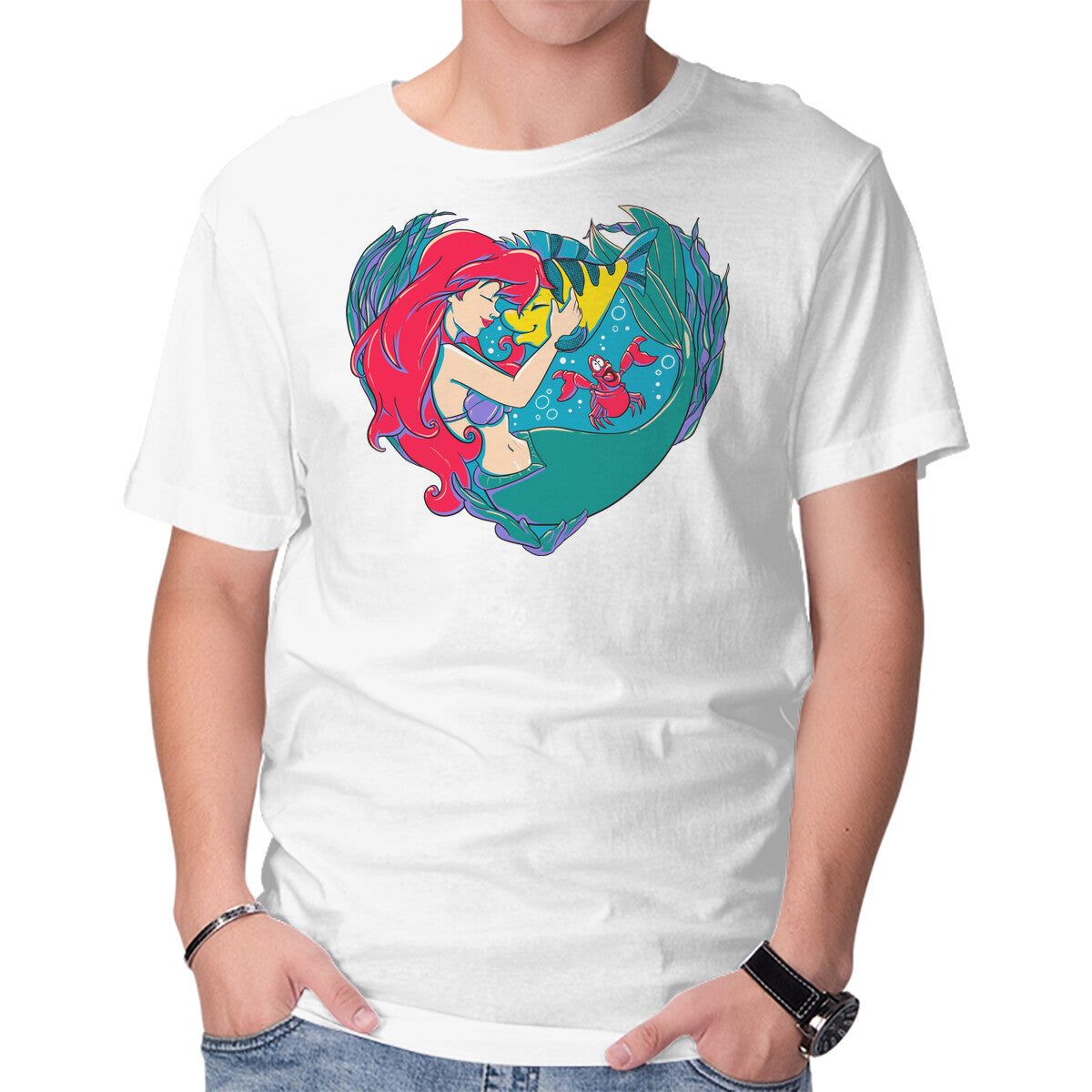 Unisex Crew Neck T-Shirt Mermaid Love Graphic Short Sleeve Casual Tee XL