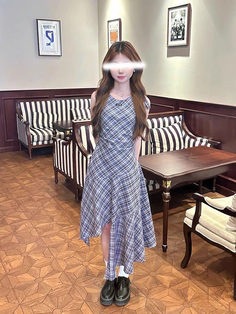 Plaid Neck Sleeveless Vest Dress Children's Summer 2026 New Small High-end Irregular Long Dress