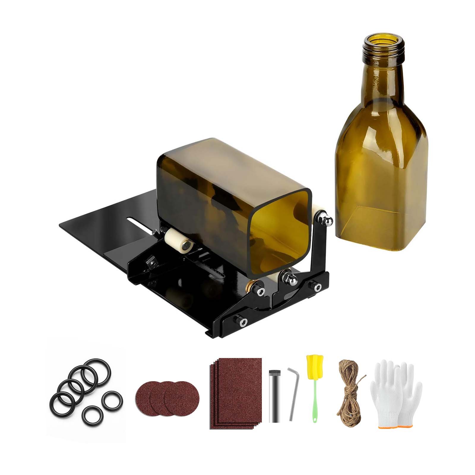 Glass Bottle Cutter,Boards Bottle Cutting Tool Kit, Curved Glass Cutting Tool for Round and Square Bottles,DIY Craft Kit 19-piece set