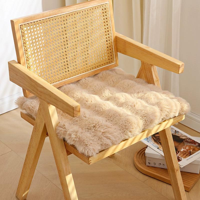 כרית כיסא פלוש ארנב מצמר מרופדת - כרית מושב מרובעת נעימה לספה, למשרד או לשולחן איפור.