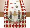 Christmas Nutcrackers Red White Plaid Linen Table Runner Party Decor Winter Xmas Dining Table Runner Christmas Decorations