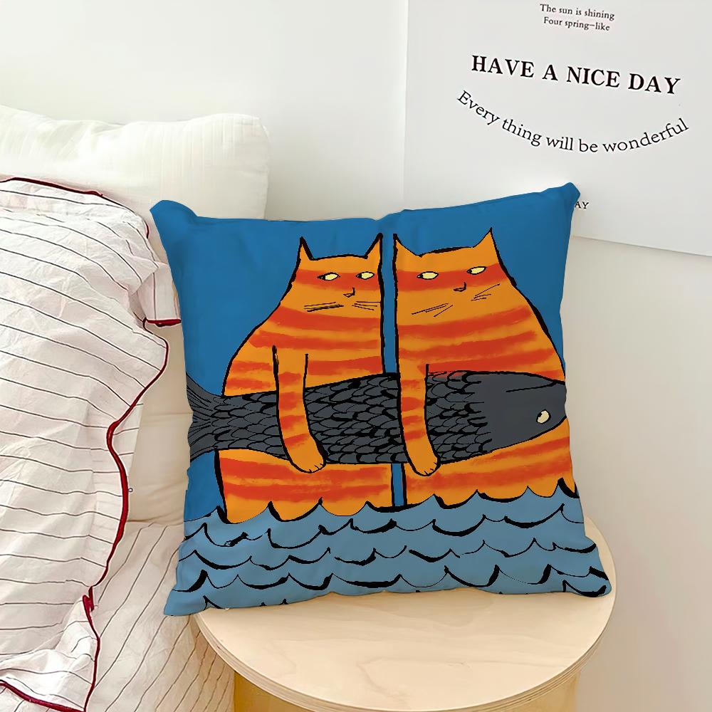 Cute fish Cat Funny Abstract Art meme cushion cover soft Pillow Case for Sofa Living Room Home office Decor Protective Covers