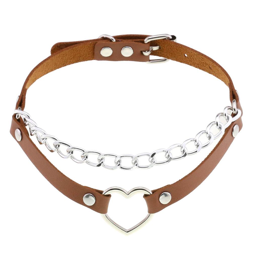 DIEZI Sexy Lignt Brown PU Leather Necklace Women Men New Harajuku Gothic Vintage Heart Chain Choker Statement Necklace Jewelry