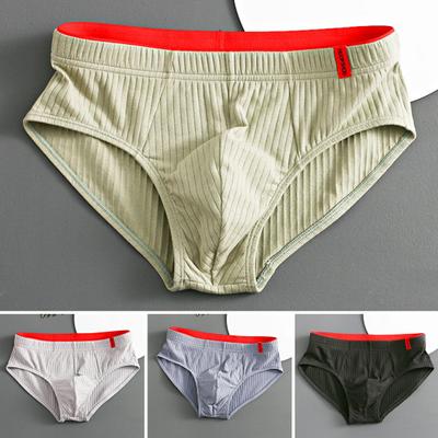 Men Briefs Mid Waist Elastic Soft Breathable Anti-septic U Convex Striped Solid Color Casual Men Underpants Underwear