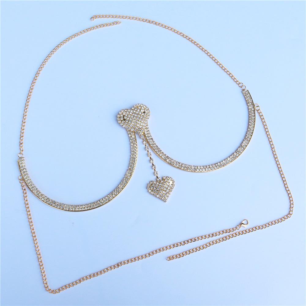 Sexy Fashion Breast Chain, Love Pendant, Rhinestone Chest Rest Luxury Body Chain, Female Body Chain