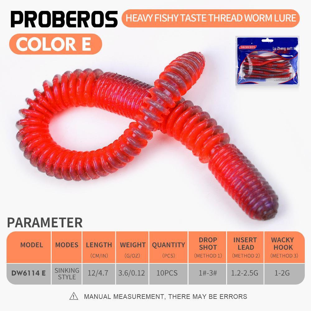 10-Piece Soft Earthworm Lure Set for Drop Shot Rig and Bass Fishing