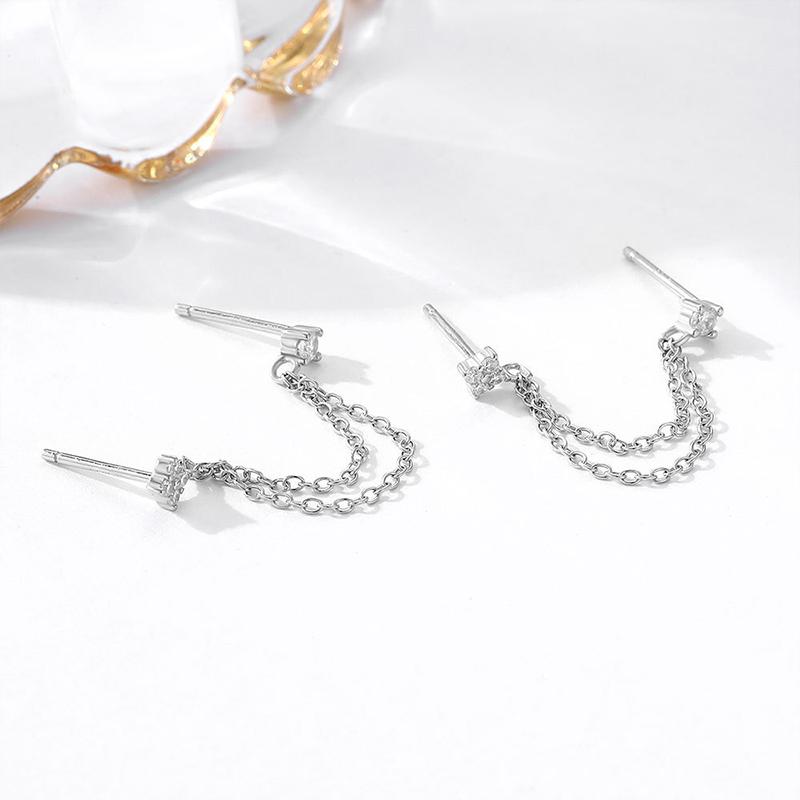 925 Sterling Silver Multi Ear Hole Tassels With Diamond Earrings Long Personalized And Elegant Earrings Birthday Gift Jewelry