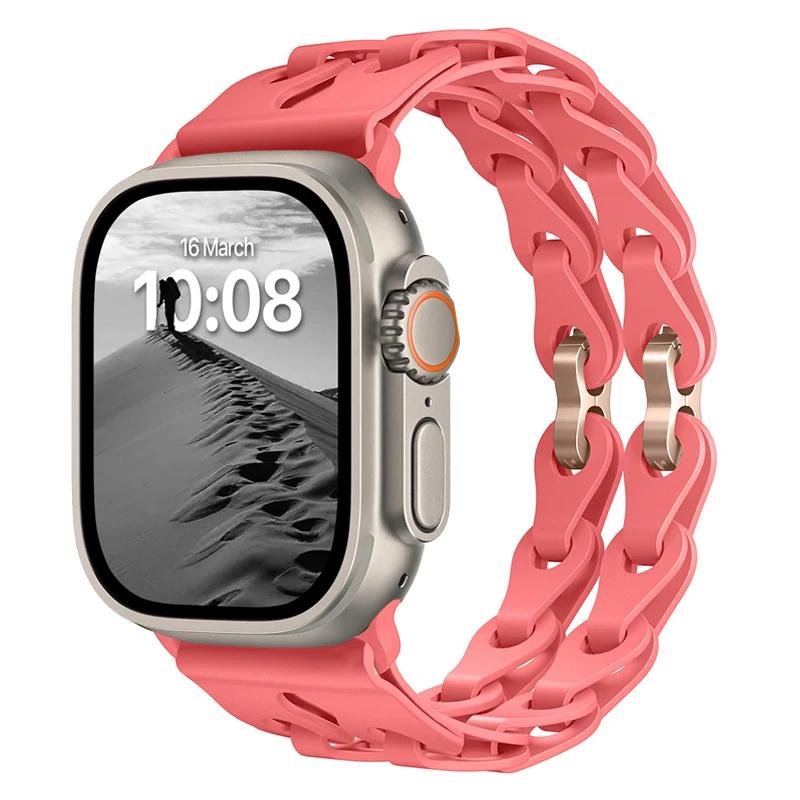 Pulseira de Silicone de Elo Duplo para Apple Watch Band Ultra 2 49mm 44mm 40mm 45mm 41mm 42mm Bracelete para Series 9 8 7 6 5 4 SE 3
